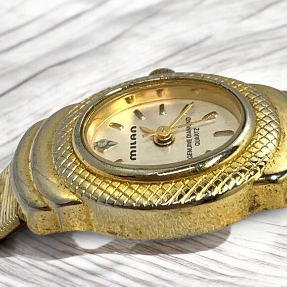 Milan Womens Gold-Tone Quartz Watch With Genuine Diamond Accent & Textured Metal - Picture 4 of 10